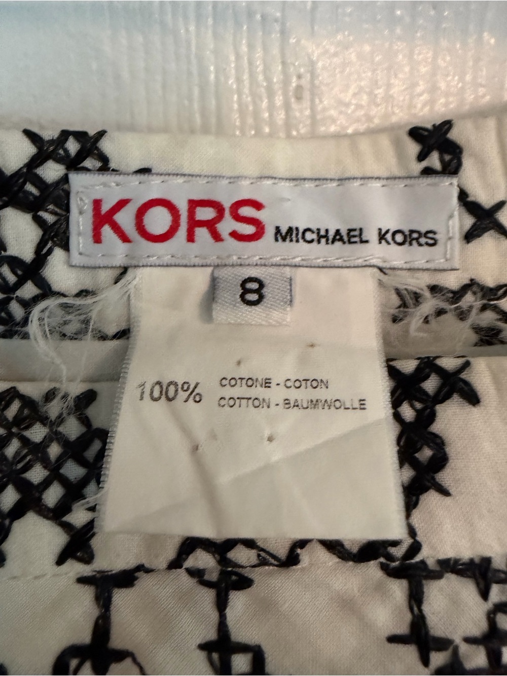 KORS Michael Kors Black Cream Floral Embroidered Cotton Midi Skirt Size 8 - Picture 2 of 5